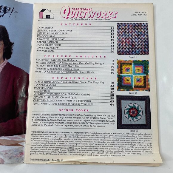 Traditional Quiltworks Magazine 27 Patterns Drafting April May 1991 Issue 13 - Picture 3 of 10